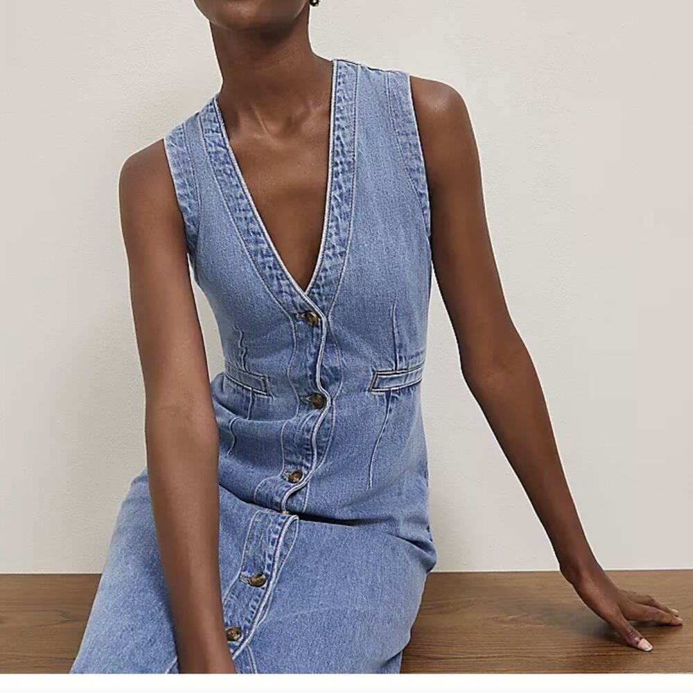 Ann Taylor Denim V Neck Shirt Dress Midi Length NEW Size 12